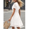 image:imageLILLUSORY Womens Eyelet Dress 2026 Summer Mini V Neck A Line Knee Length Lace Hollow Out Cute Casual Beach Vacation OutfitWhite