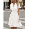 image:imageLILLUSORY Womens Eyelet Dress 2026 Summer Mini V Neck A Line Knee Length Lace Hollow Out Cute Casual Beach Vacation OutfitWhite