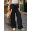 image:imageLILLUSORY Womens Linen Summer Flowy Wide Leg Beach Palazzo Pants with PocketsBlack