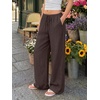 image:imageLILLUSORY Womens Linen Summer Flowy Wide Leg Beach Palazzo Pants with PocketsBrown