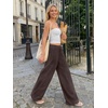 image:imageLILLUSORY Womens Linen Summer Flowy Wide Leg Beach Palazzo Pants with PocketsBrown