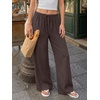 image:imageLILLUSORY Womens Linen Summer Flowy Wide Leg Beach Palazzo Pants with PocketsBrown