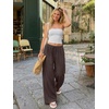 image:imageLILLUSORY Womens Linen Summer Flowy Wide Leg Beach Palazzo Pants with PocketsBrown