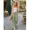 image:imageLILLUSORY Womens Linen Summer Flowy Wide Leg Beach Palazzo Pants with PocketsGreen