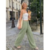 image:imageLILLUSORY Womens Linen Summer Flowy Wide Leg Beach Palazzo Pants with PocketsGreen
