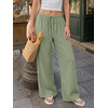image:imageLILLUSORY Womens Linen Summer Flowy Wide Leg Beach Palazzo Pants with PocketsGreen