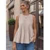 image:imageLILLUSORY Womens Peplum Tops Babydoll Linen Tank Tops Flowy Ruffle Pleated BlousesKhaki