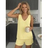 image:imageLILLUSORY Womens Summer 2 Piece Vacation Short Sets Matching V Neck Cute Beach Outfits 2026 Lounge Coastal Set Knit PajamasYellow