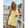 image:imageLILLUSORY Womens Summer 2 Piece Vacation Short Sets Matching V Neck Cute Beach Outfits 2026 Lounge Coastal Set Knit PajamasYellow