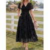 image:imageLILLUSORY Womens Summer Floral Maxi Dress Short Sleeve V Neck Wedding Guest Long Dresses with PocketsBlack