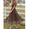 image:imageLILLUSORY Womens Summer Floral Maxi Dress Short Sleeve V Neck Wedding Guest Long Dresses with PocketsBrown