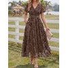 image:imageLILLUSORY Womens Summer Floral Maxi Dress Short Sleeve V Neck Wedding Guest Long Dresses with PocketsBrown