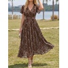 image:imageLILLUSORY Womens Summer Floral Maxi Dress Short Sleeve V Neck Wedding Guest Long Dresses with PocketsBrown