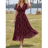 image:imageLILLUSORY Womens Summer Floral Maxi Dress Short Sleeve V Neck Wedding Guest Long Dresses with PocketsBurgundy