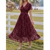 image:imageLILLUSORY Womens Summer Floral Maxi Dress Short Sleeve V Neck Wedding Guest Long Dresses with PocketsBurgundy