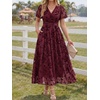 image:imageLILLUSORY Womens Summer Floral Maxi Dress Short Sleeve V Neck Wedding Guest Long Dresses with PocketsBurgundy