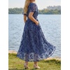 image:imageLILLUSORY Womens Summer Floral Maxi Dress Short Sleeve V Neck Wedding Guest Long Dresses with PocketsNavy