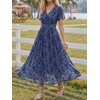 image:imageLILLUSORY Womens Summer Floral Maxi Dress Short Sleeve V Neck Wedding Guest Long Dresses with PocketsNavy