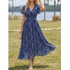 image:imageLILLUSORY Womens Summer Floral Maxi Dress Short Sleeve V Neck Wedding Guest Long Dresses with PocketsNavy