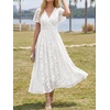image:imageLILLUSORY Womens Summer Floral Maxi Dress Short Sleeve V Neck Wedding Guest Long Dresses with PocketsWhite