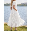image:imageLILLUSORY Womens Summer Floral Maxi Dress Short Sleeve V Neck Wedding Guest Long Dresses with PocketsWhite