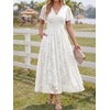 image:imageLILLUSORY Womens Summer Floral Maxi Dress Short Sleeve V Neck Wedding Guest Long Dresses with PocketsWhite