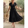 image:imageLILLUSORY Womens Summer Midi Dress Short Sleeve V Neck Hollow Out Eyelet A Line Long Flowy Vacation Dresses with PocketsBlack