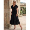 image:imageLILLUSORY Womens Summer Midi Dress Short Sleeve V Neck Hollow Out Eyelet A Line Long Flowy Vacation Dresses with PocketsBlack