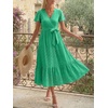image:imageLILLUSORY Womens Summer Midi Dress Short Sleeve V Neck Hollow Out Eyelet A Line Long Flowy Vacation Dresses with PocketsGreen