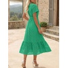 image:imageLILLUSORY Womens Summer Midi Dress Short Sleeve V Neck Hollow Out Eyelet A Line Long Flowy Vacation Dresses with PocketsGreen
