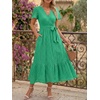 image:imageLILLUSORY Womens Summer Midi Dress Short Sleeve V Neck Hollow Out Eyelet A Line Long Flowy Vacation Dresses with PocketsGreen