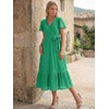 image:imageLILLUSORY Womens Summer Midi Dress Short Sleeve V Neck Hollow Out Eyelet A Line Long Flowy Vacation Dresses with PocketsGreen