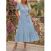 image:imageLILLUSORY Womens Summer Midi Dress Short Sleeve V Neck Hollow Out Eyelet A Line Long Flowy Vacation Dresses with PocketsLight Blue