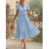 image:imageLILLUSORY Womens Summer Midi Dress Short Sleeve V Neck Hollow Out Eyelet A Line Long Flowy Vacation Dresses with PocketsLight Blue