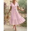 image:imageLILLUSORY Womens Summer Midi Dress Short Sleeve V Neck Hollow Out Eyelet A Line Long Flowy Vacation Dresses with PocketsPink