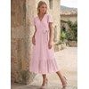 image:imageLILLUSORY Womens Summer Midi Dress Short Sleeve V Neck Hollow Out Eyelet A Line Long Flowy Vacation Dresses with PocketsPink