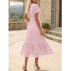 image:imageLILLUSORY Womens Summer Midi Dress Short Sleeve V Neck Hollow Out Eyelet A Line Long Flowy Vacation Dresses with PocketsPink
