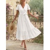 image:imageLILLUSORY Womens Summer Midi Dress Short Sleeve V Neck Hollow Out Eyelet A Line Long Flowy Vacation Dresses with PocketsWhite