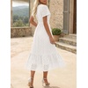 image:imageLILLUSORY Womens Summer Midi Dress Short Sleeve V Neck Hollow Out Eyelet A Line Long Flowy Vacation Dresses with PocketsWhite