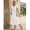 image:imageLILLUSORY Womens Summer Midi Dress Short Sleeve V Neck Hollow Out Eyelet A Line Long Flowy Vacation Dresses with PocketsWhite