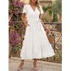 image:imageLILLUSORY Womens Summer Midi Dress Short Sleeve V Neck Hollow Out Eyelet A Line Long Flowy Vacation Dresses with PocketsWhite