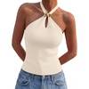 image:imageLILLUSORY Halter Tops for Women Going Out Cute Racerback Summer Trendy Outfits Date Night Cropped Knit Vacation ClothesApricot