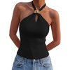 image:imageLILLUSORY Halter Tops for Women Going Out Cute Racerback Summer Trendy Outfits Date Night Cropped Knit Vacation ClothesBlack