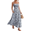 image:imageLILLUSORY Women Floral Maxi Dress Summer Spaghetti Strap Smocked Boho Beach Vacation Long Flowy Sundress with PocketsNavy White