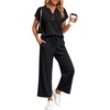 image:imageLILLUSORY Womens 2 Piece Lounge Travel Outfit Soft Breathable Lyocell Henley T Shirt and Wide Leg Pant SetsBlack