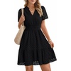 image:imageLILLUSORY Womens Eyelet Dress 2026 Summer Mini V Neck A Line Knee Length Lace Hollow Out Cute Casual Beach Vacation OutfitBlack