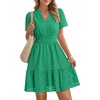image:imageLILLUSORY Womens Eyelet Dress 2026 Summer Mini V Neck A Line Knee Length Lace Hollow Out Cute Casual Beach Vacation OutfitGreen