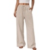 image:imageLILLUSORY Womens Linen Summer Flowy Wide Leg Beach Palazzo Pants with PocketsApricot