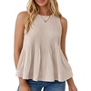 image:imageLILLUSORY Womens Peplum Tops Babydoll Linen Tank Tops Flowy Ruffle Pleated BlousesKhaki