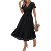 image:imageLILLUSORY Womens Summer Midi Dress Short Sleeve V Neck Hollow Out Eyelet A Line Long Flowy Vacation Dresses with PocketsBlack